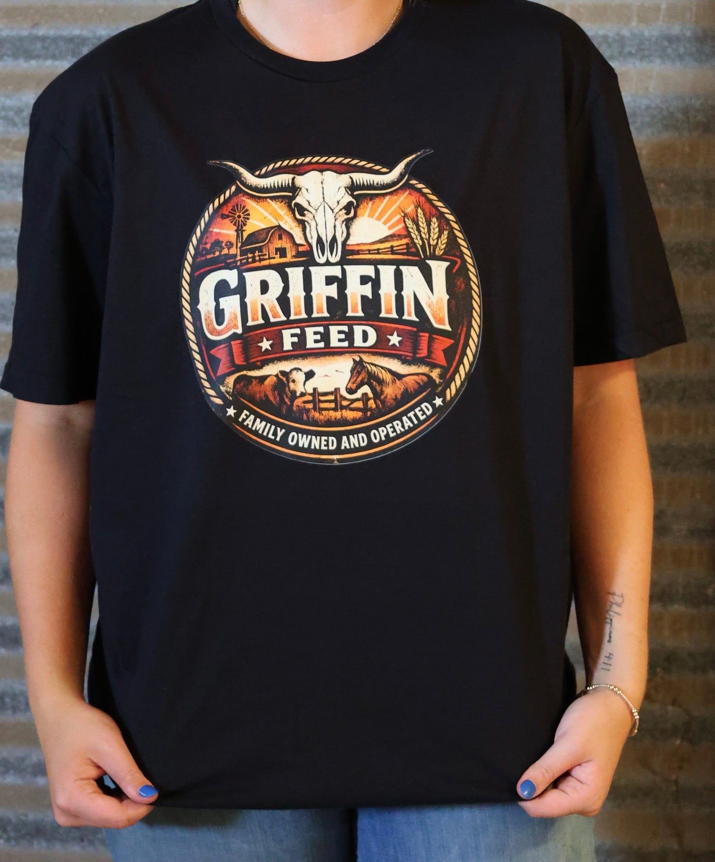 Griffin Feed half tone or full tone Skull Season logo t-shirt.